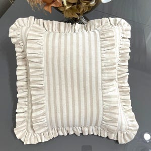 Frill Linen Striped Pillow Cover - Different Color Options With Frill Edges