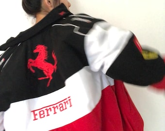 Vintage Ferrari Racing Bomber Jacket, Embroidered F1 Motorsport Streetwear Coat