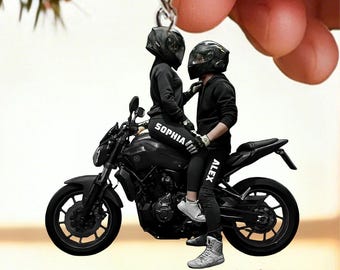 Personalized Motorcycle Biker Couple 2D Flat Acrylic Keychain, Valentine's Day Gift For Couple, Romantic Couple Keychain, Anniversary Gift