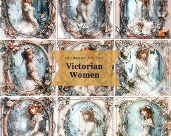Victorian Woman Images: Floral Mirror Art, Junk Journal Ephemera (Digital Pack)
