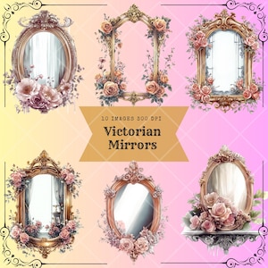 Vintage Victoriaanse spiegel clipart – antieke spiegels clipart– Instant digitale download