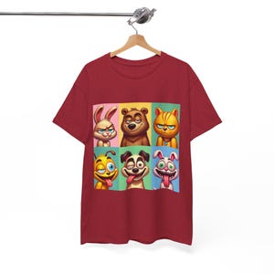 Animal Cartoon Characters Bear Dog Cat Rabbit Funny Unisex Heavy Cotton Tee - T-Shirt, Shirt, Top, Graphic Tee, Gift for Animal Lovers