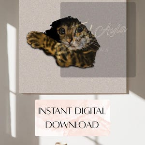 Ritratto di gatto su carta strappata. Stampa digitale, arte moderna stampabile.