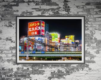 Quartier de Shinjuku la nuit à Tokyo, Japon. Art mural, affiche de paysage de voyage