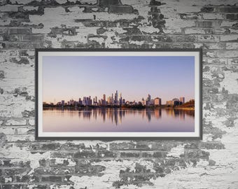 Albert Park au coucher du soleil à Melbourne, Victoria, Australie. Art mural, affiche de paysage de voyage