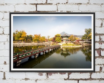 Gyeongbokgung Palace in Autumn in South Korea. Wall Art, Travel Landscape Poster
