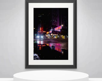 Hong Kong Street Life and Neon Signage in China. Wall Art, Travel Landscape Poster