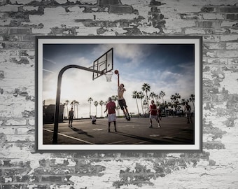 Basket-ball de Venice Beach à Los Angeles, Californie, États-Unis. Art mural, affiche de paysage de voyage