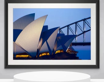 Sydney Opera House at Dusk in Sydney, New South Wales, Australia. Wall Art, Travel Landscape Poster