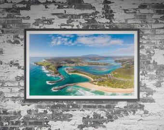 Vue aérienne de Narooma en Nouvelle-Galles du Sud, Australie. Art mural, affiche de paysage de voyage