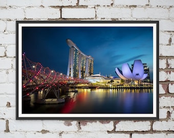 Marina Bay Sands At Night in Singapore. Wall Art, Travel Landscape Poster
