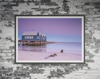 Jetée de Busselton au lever du soleil à Busselton, Australie occidentale, Australie. Art mural, affiche de paysage de voyage