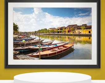 Hoi An Daily Life and River in Vietnam. Wall Art, Travel Landscape Poster
