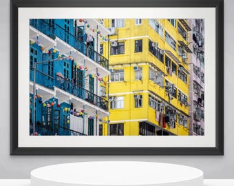 Blue House in Wan Chai in Hong Kong, China. Wall Art, Travel Landscape Poster