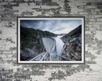Paysage du barrage Gordon en Tasmanie, Australie. Art mural, affiche de paysage de voyage