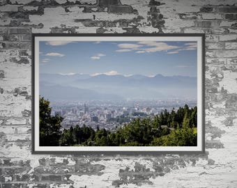 Vue aérienne de Nagano au Japon. Art mural, affiche de paysage de voyage