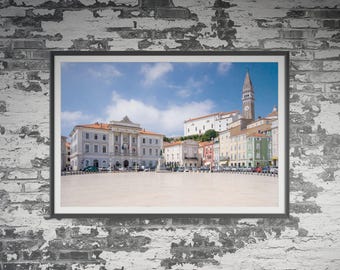 Place Tartini à Piran, Slovénie. Art mural, affiche de paysage de voyage