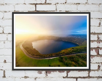 Aerial View of Blue Lake Crater and Mt Gambier in South Australia, Australia. Wall Art, Travel Landscape Poster
