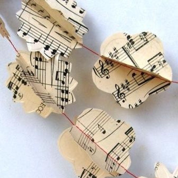 RESERVED FOR ALEX Waltz With Me:Vintage Music Paper Garland Classical Music embossed flowers eco friendly wedding decoration