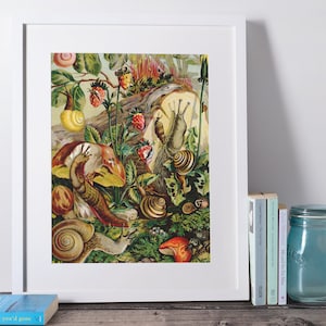 Plaque d'encyclopédie vintage colorée avec téléchargement numérique d'escargots | Téléchargement numérique imprimable | Animaux de la forêt | Art d'escargot