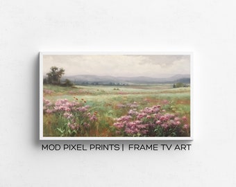 Summer Flower Samsung Frame TV Art | Summer Pink Wildflower Field | Flower Meadow | Vintage Oil Painting | Digital Download
