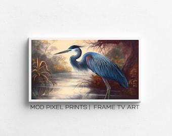 Samsung Frame TV Art | Blue Heron Vintage Painting | Frame tv Art | Digital Download | Art for Samsung Frame TV