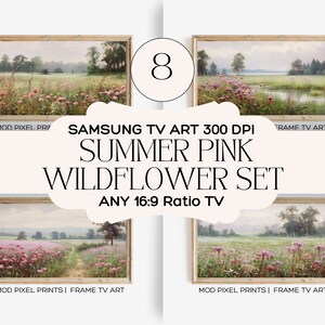 Samsung Frame TV Art Summer | Summer Pink Wildflower Field | Flower Meadow | Vintage Oil Painting | Digital Download