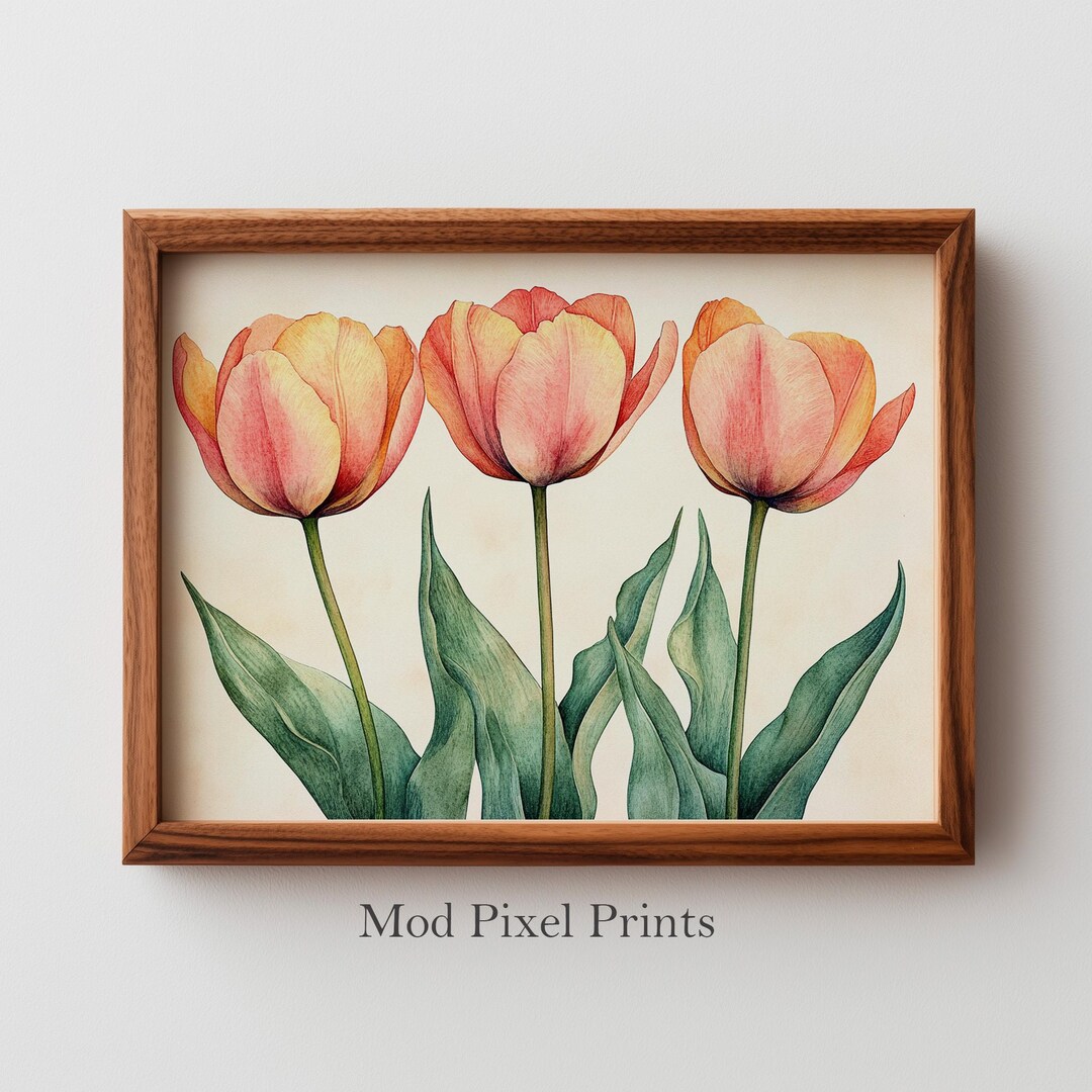 Vintage Botanical Tulip Plate Print - Printable Watercolor Wall Art ...