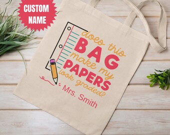 "Personalisierte Lehrer Tasche aus Segeltuch mit dem Motiv ""Graded Papers""."