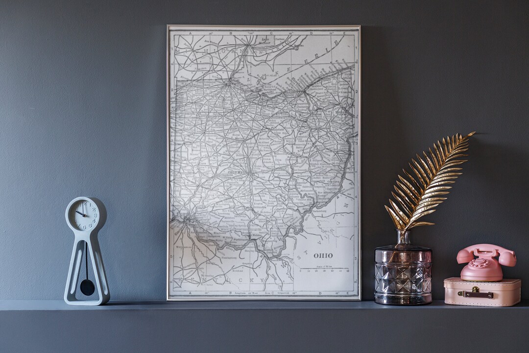 Vintage Black and White Map of Ohio Printable Digital Art | PRINTABLE ...