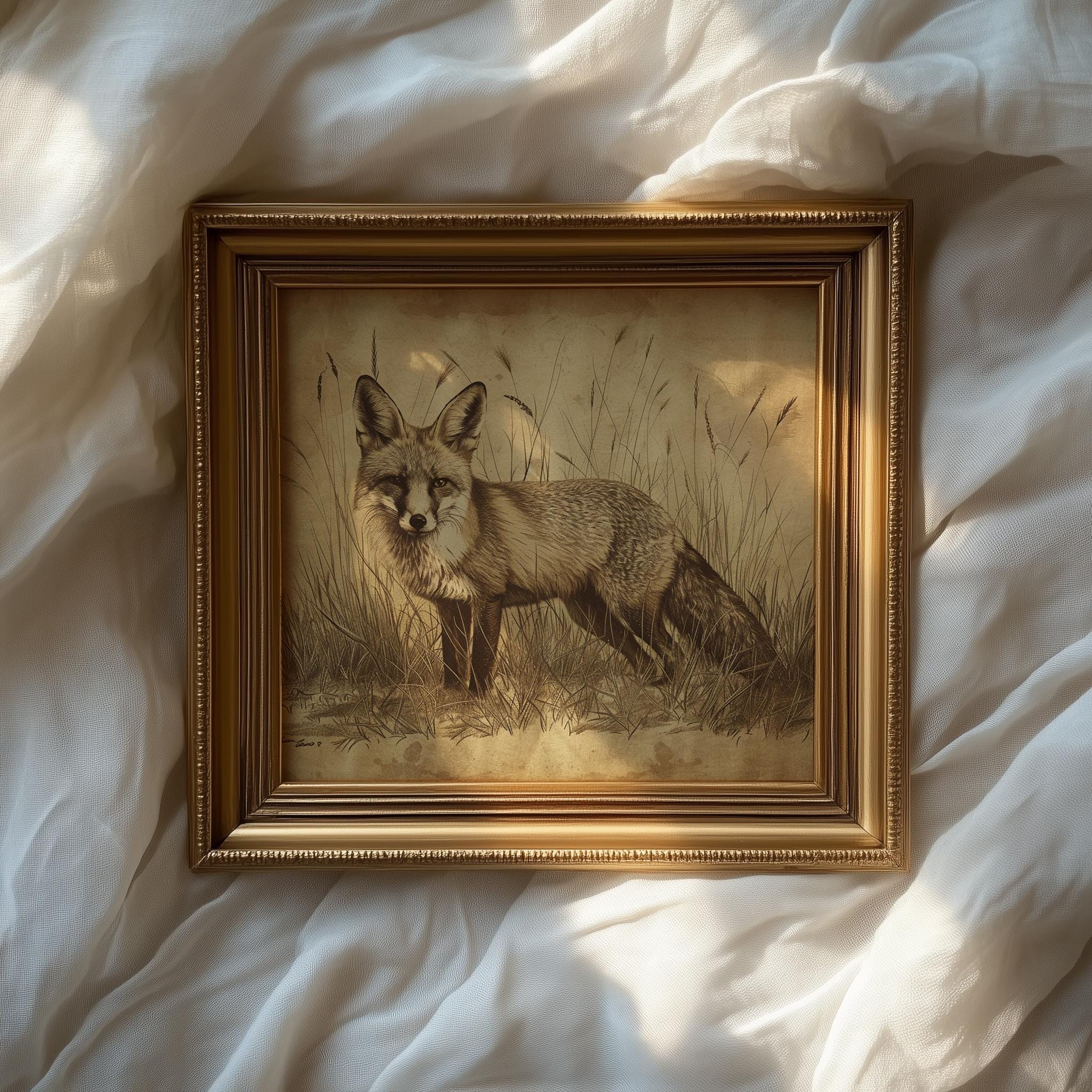 Rustic Fox Image Vintage Red Fox Illustration - Rustic Farmhouse Wall Art, Natural ...