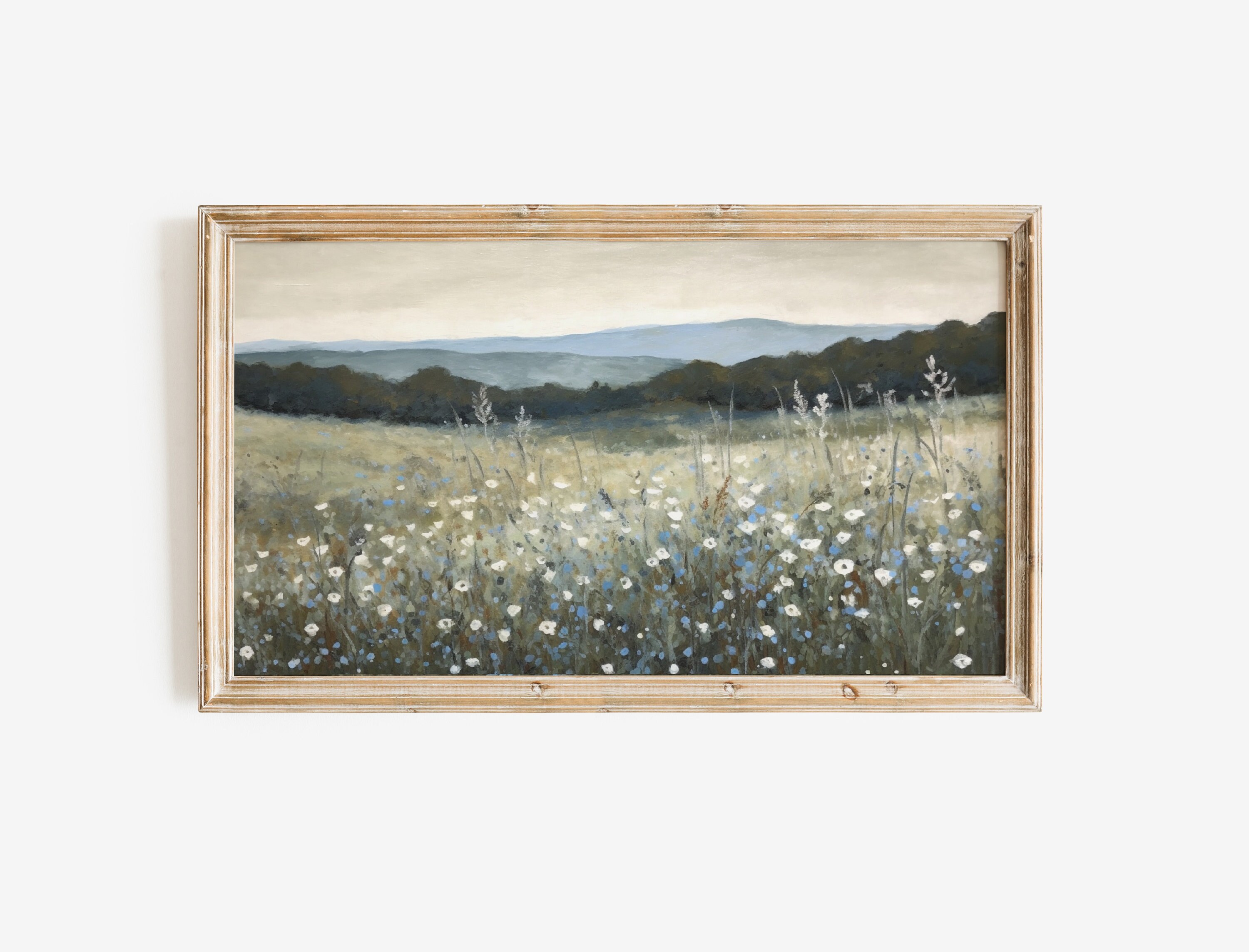 Blue Wildflower Landscape Painting Instant Digital Download | Frame TV Size (4368 x 2448) | Vintage Landscape Print | French Country Art