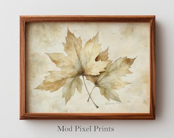 Vintage Maple Leaf Botanical Print - Printable Rustic Watercolor Art, Classic Farmhouse Decor, Neutral Wall Art, Instant Download 145