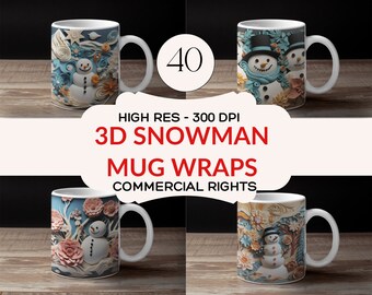 3D Snowman Mug Wrap Designs: Christmas Sublimation PNG (Digital Download)
