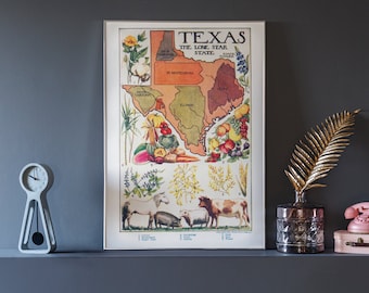Vintage Texas Map Print: 1912 Colorful State Art (Digital Download)