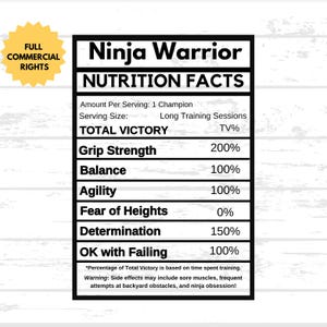 Svg guerrier ninja - faits ninja, valeur nutritive SVG DFX et PNG - fête ninja, étiquette nutritionnelle svg, svg ninja
