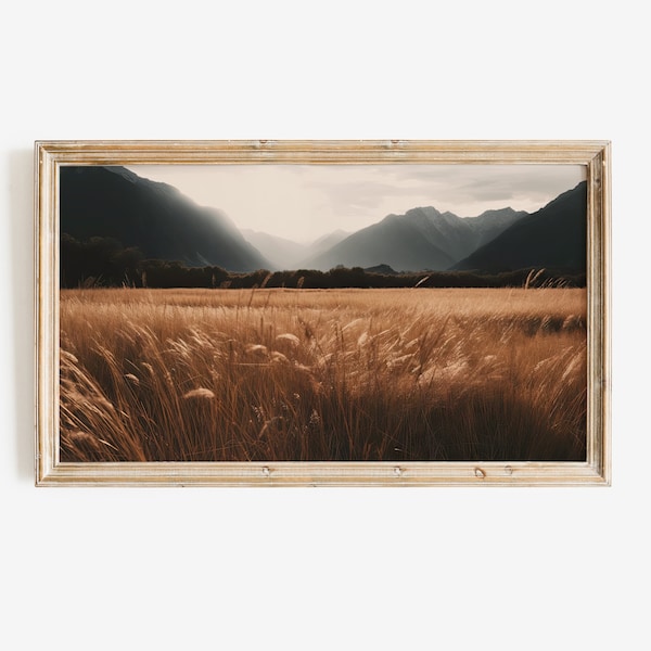 Samsung Frame TV Art File | Muted Mountain Sunset Landscape | Modern | Texture | Neutral | Farmhouse | Minimal | Boho