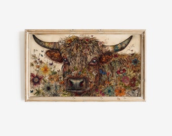Arte de técnica mixta de vaca de las Tierras Altas para Samsung Frame TV (Descarga digital)