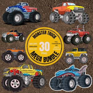 Monster LKW Clipart Bundle | Kinder Party Printables | Geburtstagseinladungen | Digitaler Download - volle kommerzielle Rechte