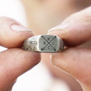 Personalized Initial Family Ring - Silver Engraved Ring - Man Signet Ring