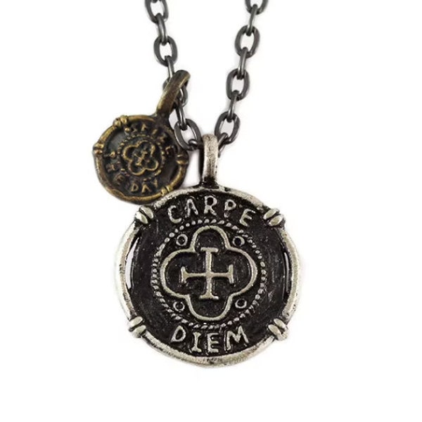 Carpe Diem Necklace and Pendant Seize the Day Charm Mens Jewelry Black Chain