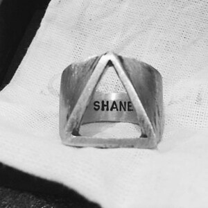 Mens Signet Ring Engraved Silver Triangle Ring Geometric Ring Man Mens Ring Triangle Ring Man Man Unique Ring image 3