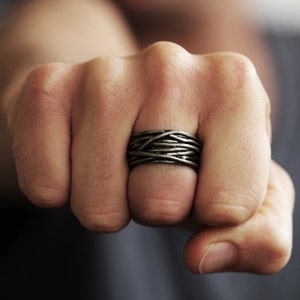 Silver Ring Band Wire Mens Unique Rings Jewelry image 5