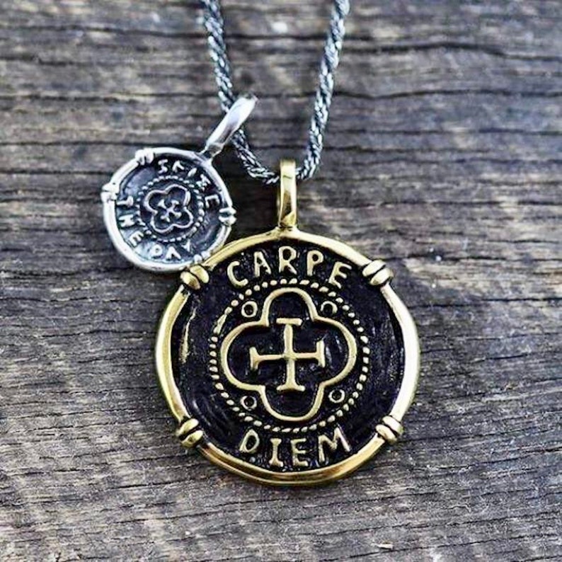 Carpe Diem Necklace Mens Necklace Mens Jewelry Carpe Diem Pendant Men's Necklace Mans Necklace Mens Silver Necklace Gold Necklace image 1