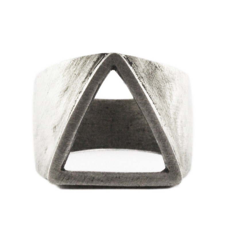 Mens Signet Ring Engraved Silver Triangle Ring Geometric Ring Man Mens Ring Triangle Ring Man Man Unique Ring image 9