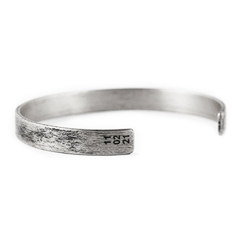 Custom Mens Bracelet with Date Mens Silver Cuff Bracelet Name Cuff Bracelet Custom Engraved Bracelet image 1