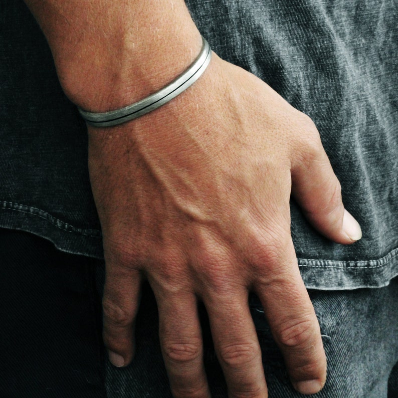Rustic Mens Bracelet Custom Bracelet Engraved Silver Cuff Etsy