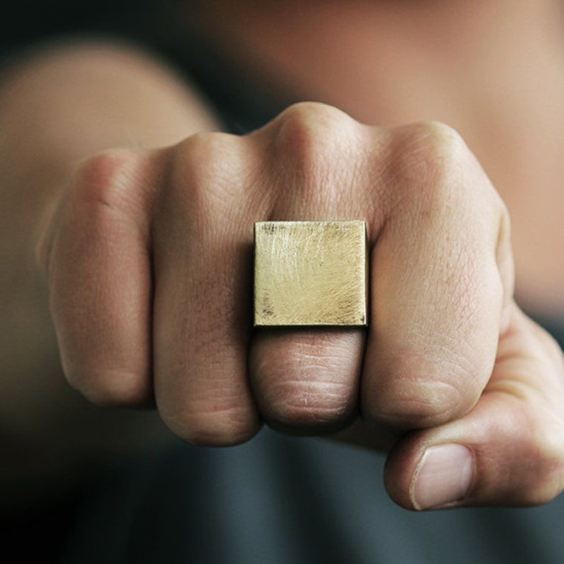Mens Ring Brass Antique Ring Mens Square Ring Solid Brass Ring Etsy UK