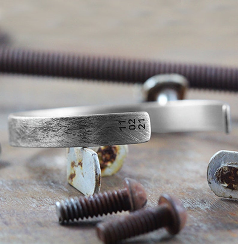 Custom Mens Bracelet with Date Mens Silver Cuff Bracelet Name Cuff Bracelet Custom Engraved Bracelet image 10