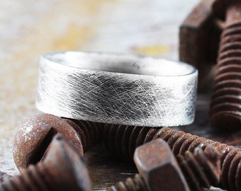 Brushed Silver Ring Mens Wedding Band Satin Silver Ring Sterling Silver Ring Oxidized Ring Mens Wedding Bands Satin Finish Wedding Band